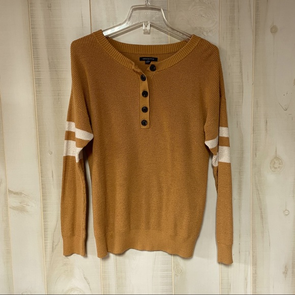 American Eagle Outfitters Tops - American Eagle Tan Brown Henley Long Sleeve Top w Buttons Sz S